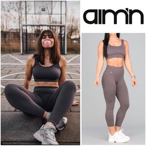 Aimn 💗 2 piece concrete 7/8 ribbed leggings and matching sports bra set